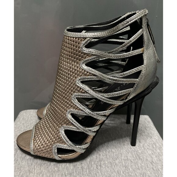 L.A.M.B. Parker Rose Gold Leather Gladiator Heels Cage Peep Toe Stiletto Size 6 - Picture 5 of 7